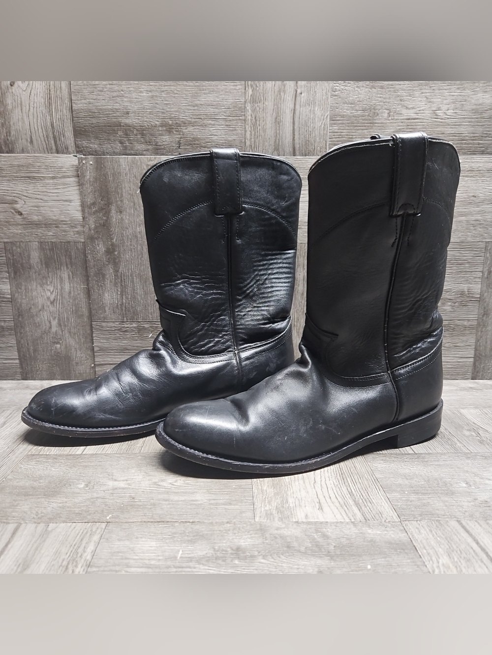 Justin Boots L3703 Kipskin Cowhide Roper Boots Women's Size 9B Black Leather